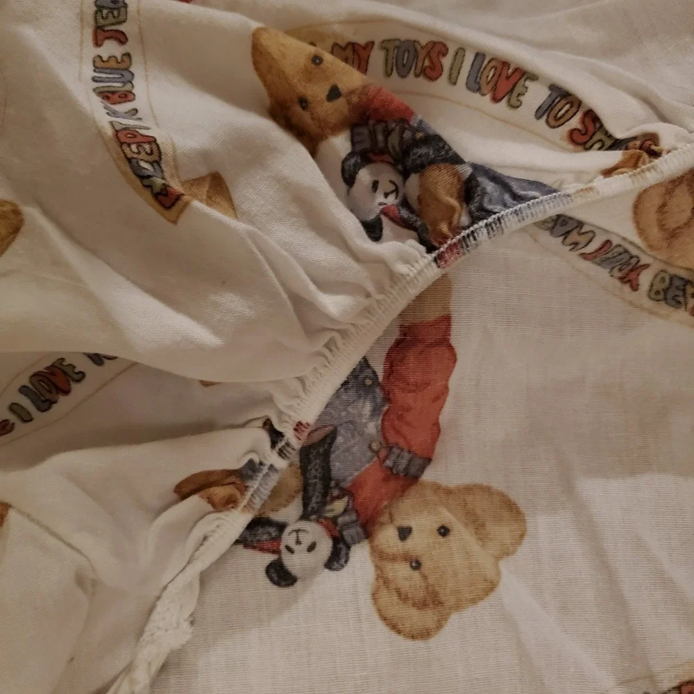 Quilted Blue Jean Teddy Bear Blocks Quilt Baby Blanket Wall Hanging‎ + Sheet